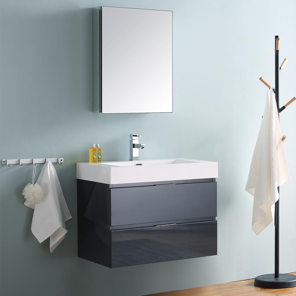 Fresca Valencia 30" Wall Hung Modern Bathroom Vanity w/ Medicine Cabinet Vanity Fresca 