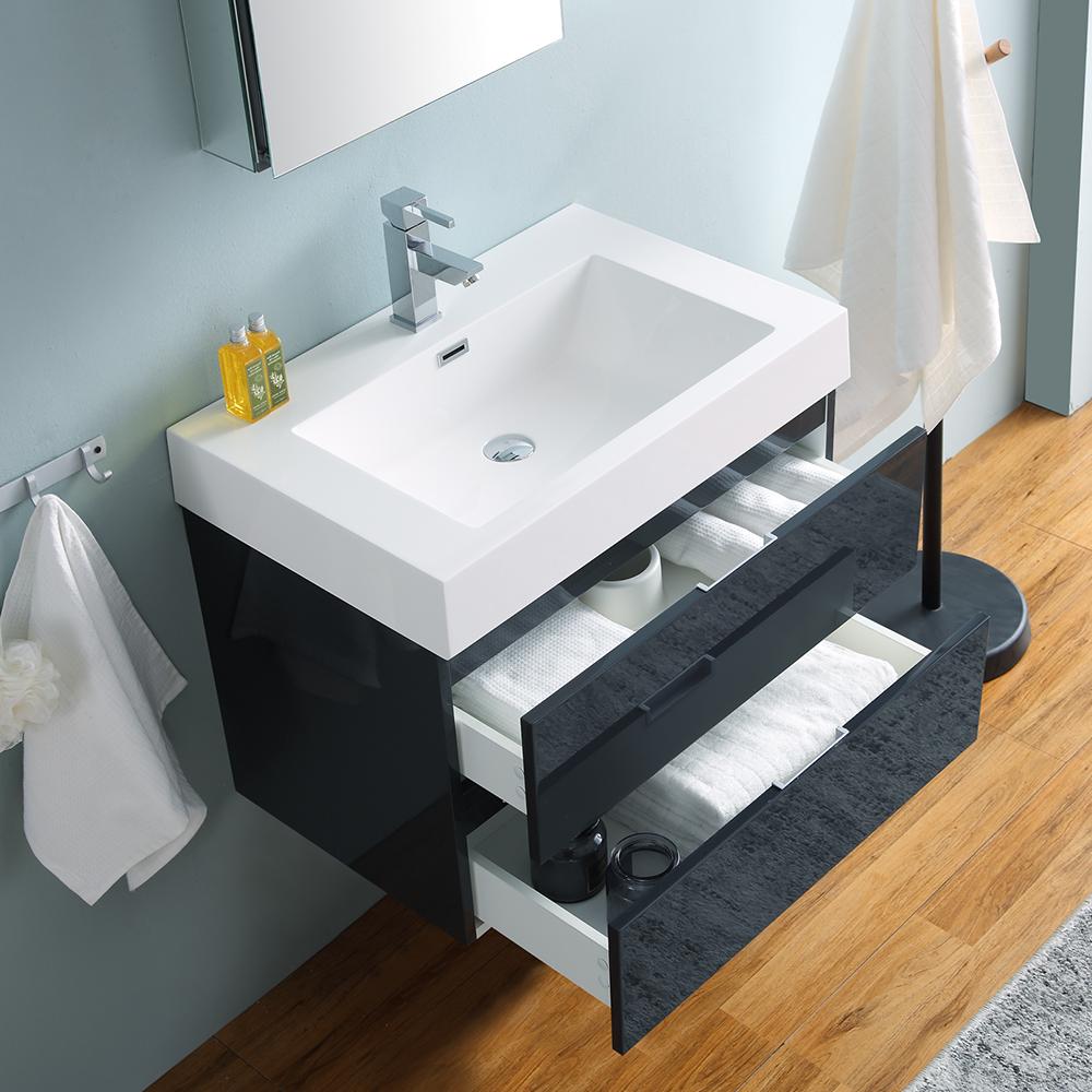 Fresca Valencia 30" Wall Hung Modern Bathroom Vanity w/ Medicine Cabinet Vanity Fresca 