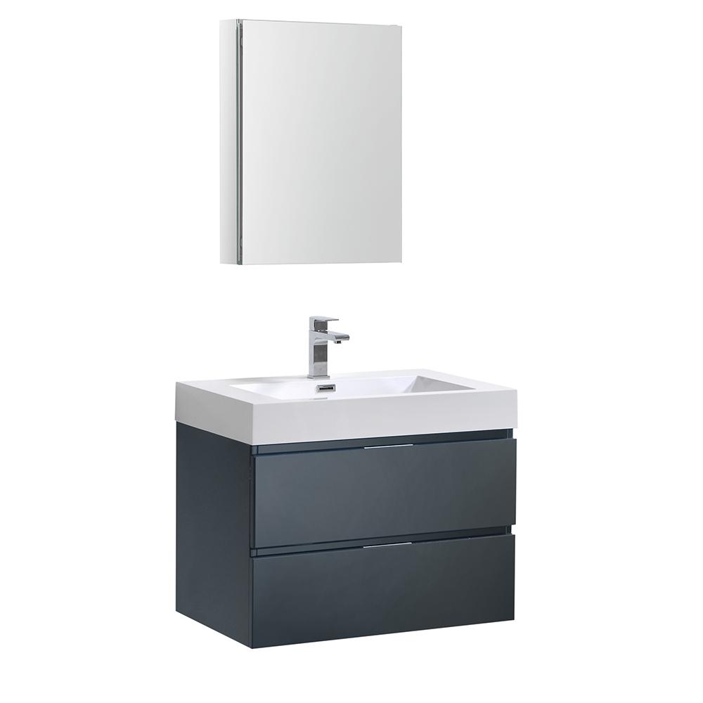 Fresca Valencia 30" Wall Hung Modern Bathroom Vanity w/ Medicine Cabinet Vanity Fresca Dark Slate Gray 