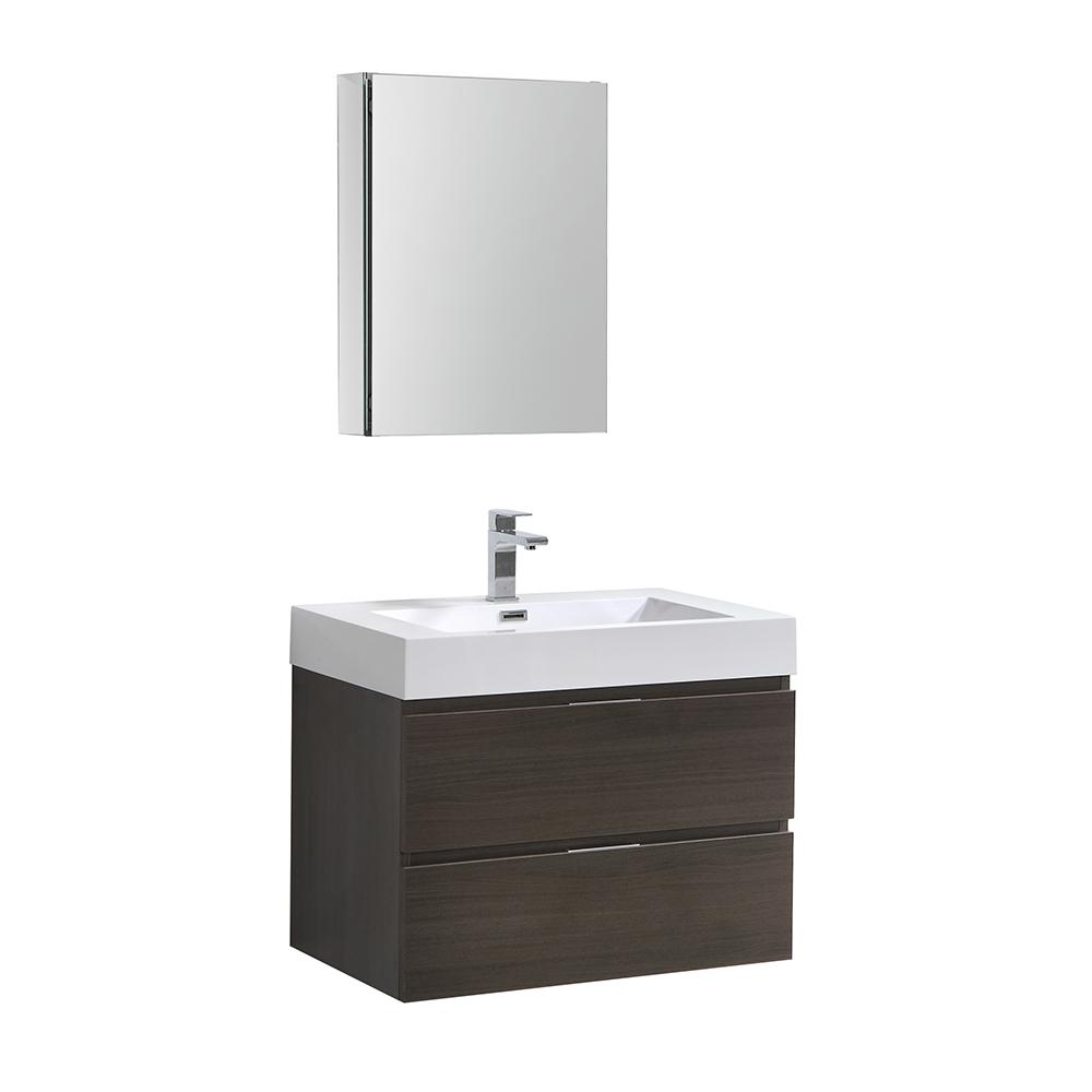 Fresca Valencia 30" Wall Hung Modern Bathroom Vanity w/ Medicine Cabinet Vanity Fresca Gray Oak 
