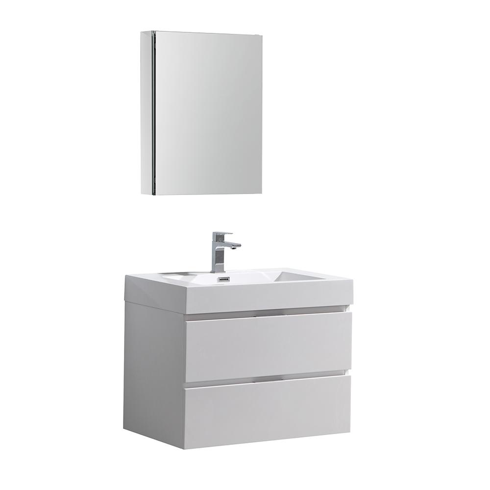 Fresca Valencia 30" Wall Hung Modern Bathroom Vanity w/ Medicine Cabinet Vanity Fresca Glossy White 
