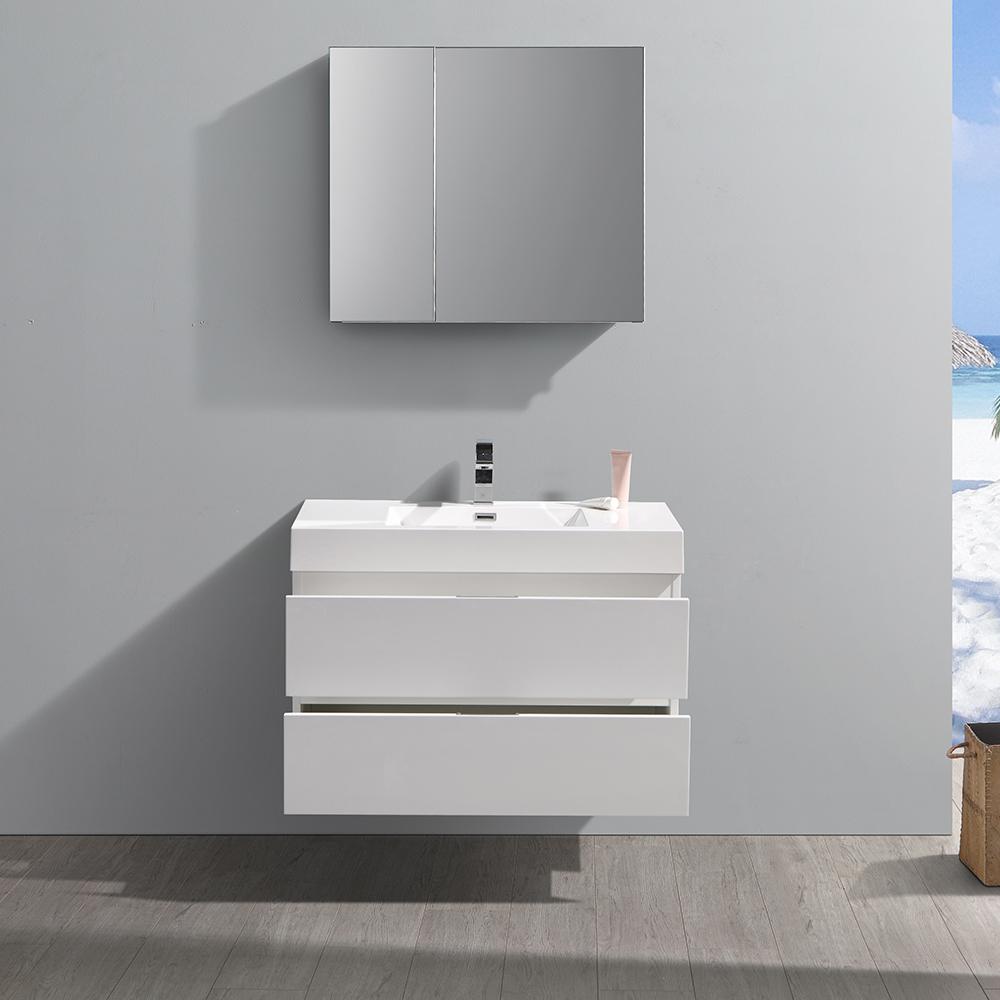 Fresca Valencia 36" Wall Hung Modern Bathroom Vanity w/ Medicine Cabinet Vanity Fresca 