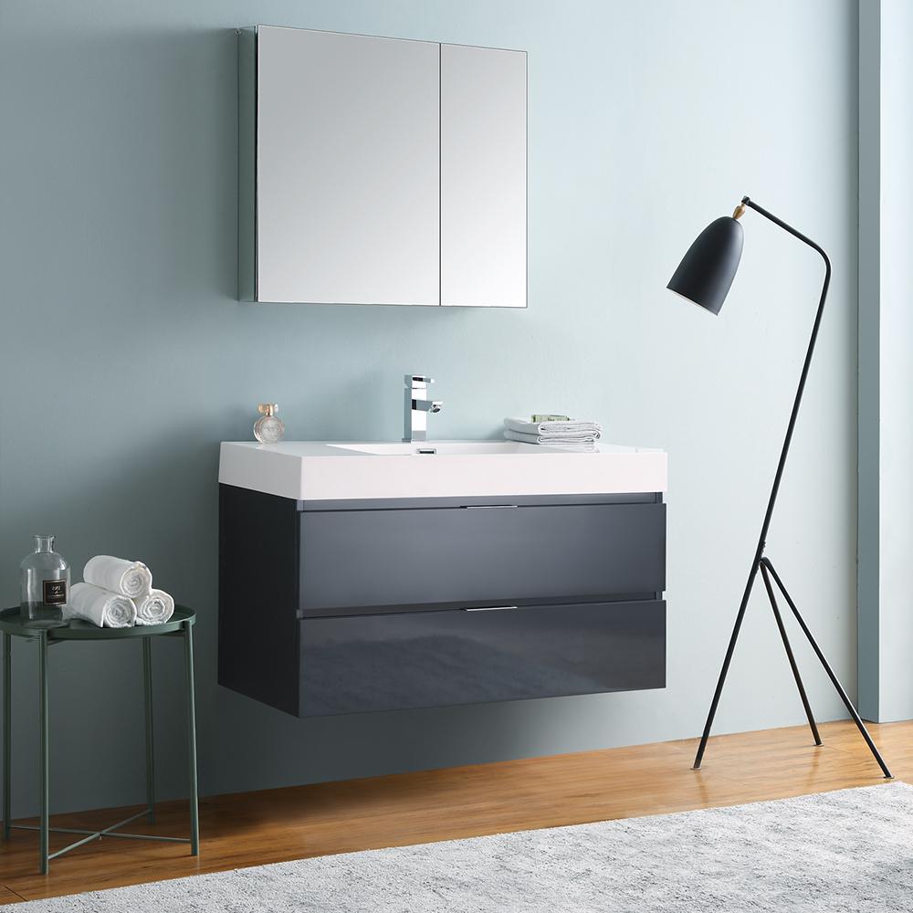 Fresca Valencia 40" Wall Hung Modern Bathroom Vanity w/ Medicine Cabinet Vanity Fresca 
