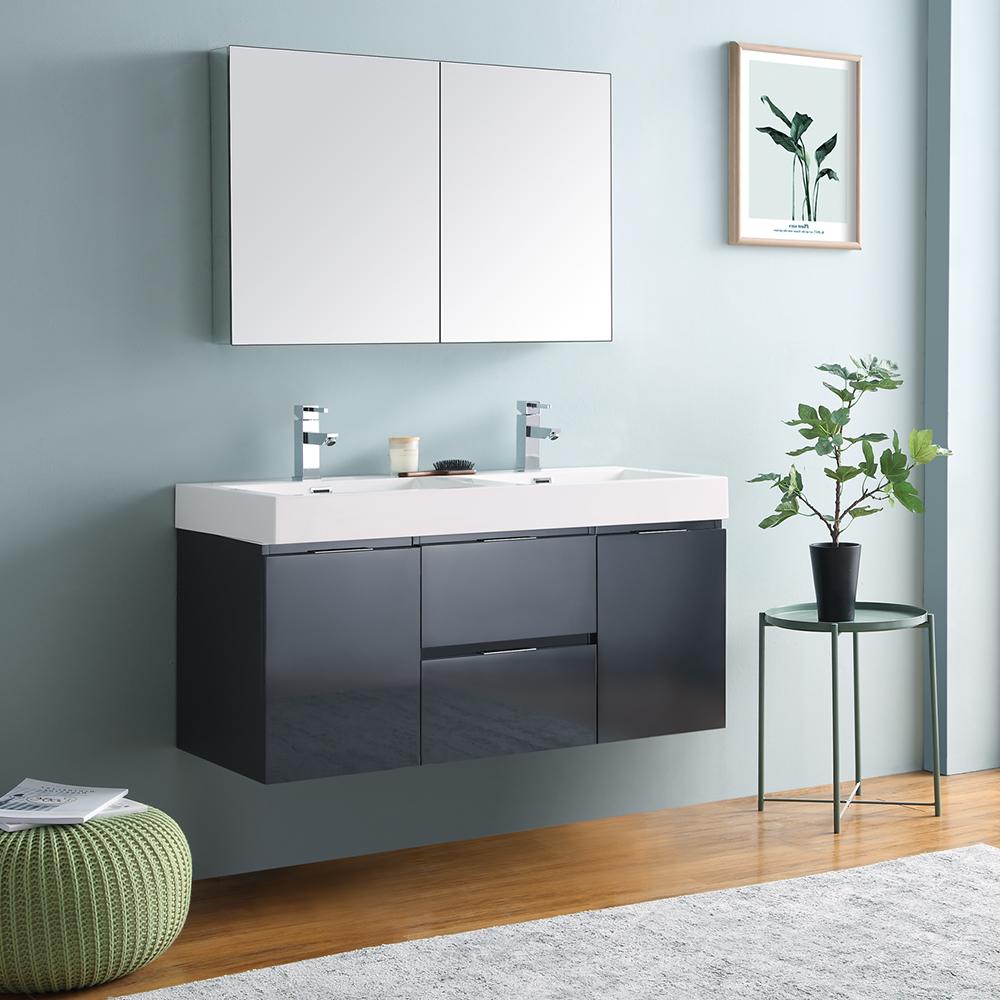 Fresca Valencia 48" Wall Hung Double Sink Modern Bathroom Vanity w/ Medicine Cabinet Vanity Fresca 