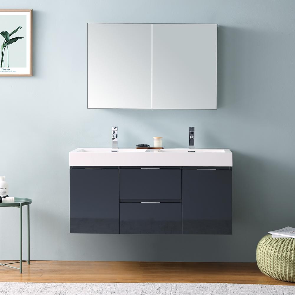 Fresca Valencia 48" Wall Hung Double Sink Modern Bathroom Vanity w/ Medicine Cabinet Vanity Fresca 