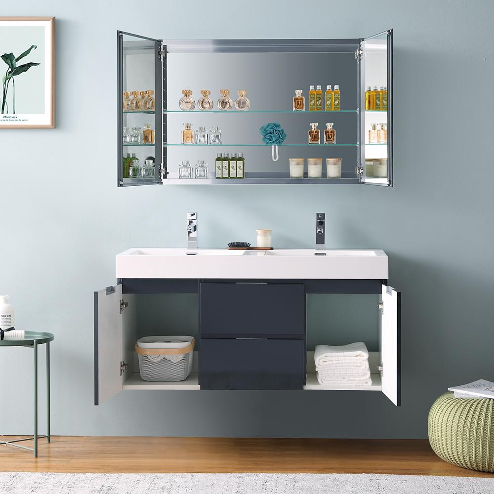 Fresca Valencia 48" Wall Hung Double Sink Modern Bathroom Vanity w/ Medicine Cabinet Vanity Fresca 