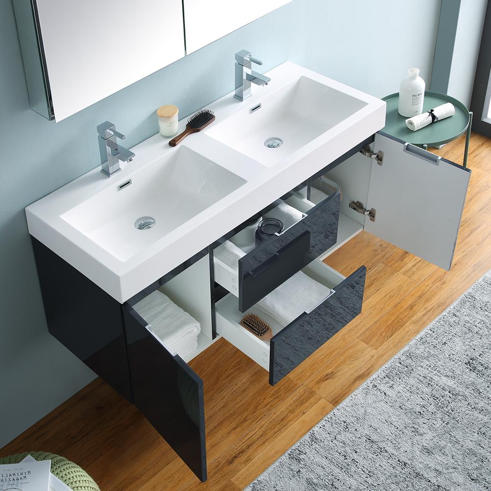 Fresca Valencia 48" Wall Hung Double Sink Modern Bathroom Vanity w/ Medicine Cabinet Vanity Fresca 