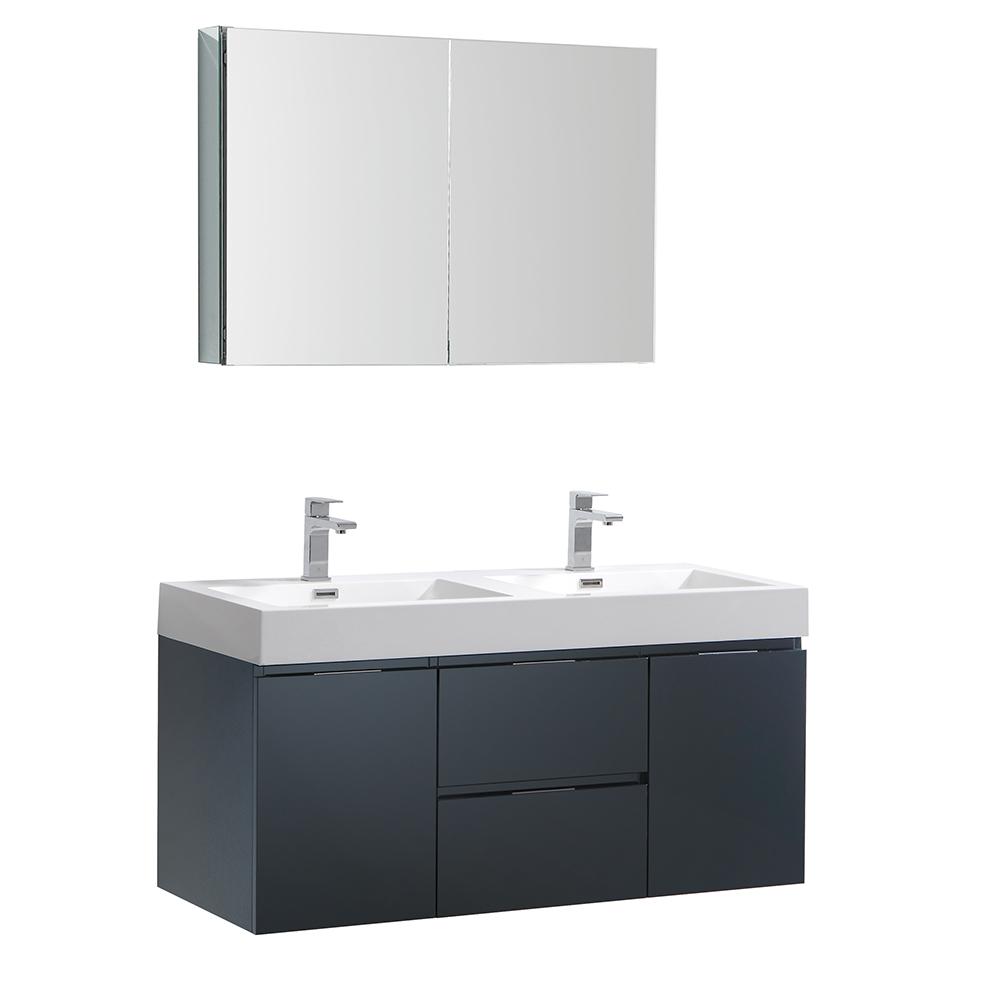 Fresca Valencia 48" Wall Hung Double Sink Modern Bathroom Vanity w/ Medicine Cabinet Vanity Fresca Dark Slate Gray 