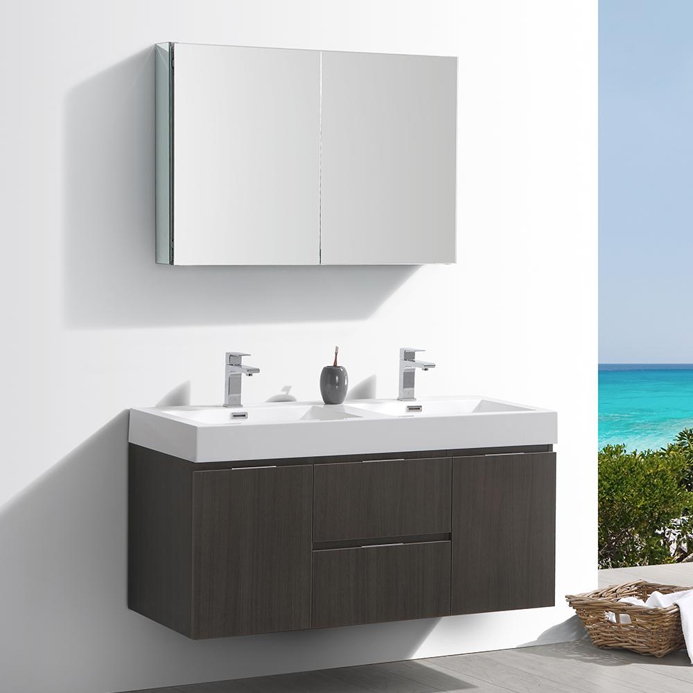 Fresca Valencia 48" Wall Hung Double Sink Modern Bathroom Vanity w/ Medicine Cabinet Vanity Fresca 