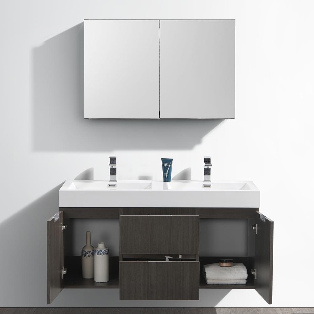 Fresca Valencia 48" Wall Hung Double Sink Modern Bathroom Vanity w/ Medicine Cabinet Vanity Fresca 