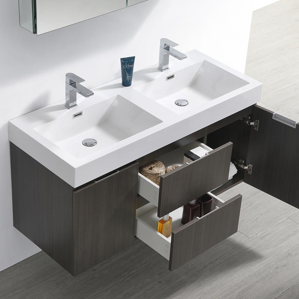 Fresca Valencia 48" Wall Hung Double Sink Modern Bathroom Vanity w/ Medicine Cabinet Vanity Fresca 