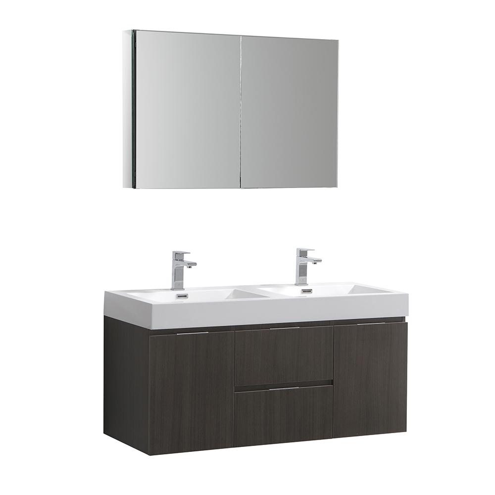 Fresca Valencia 48" Wall Hung Double Sink Modern Bathroom Vanity w/ Medicine Cabinet Vanity Fresca Gray Oak 