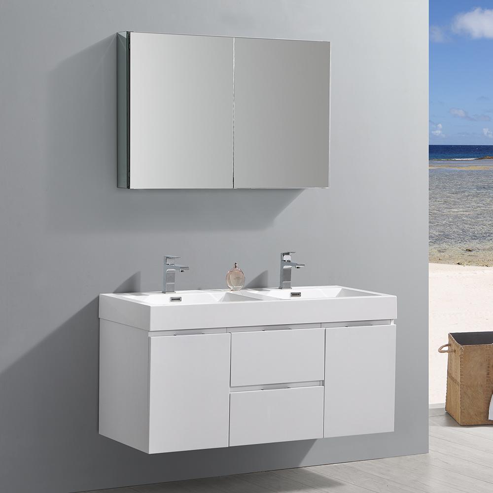 Fresca Valencia 48" Wall Hung Double Sink Modern Bathroom Vanity w/ Medicine Cabinet Vanity Fresca 