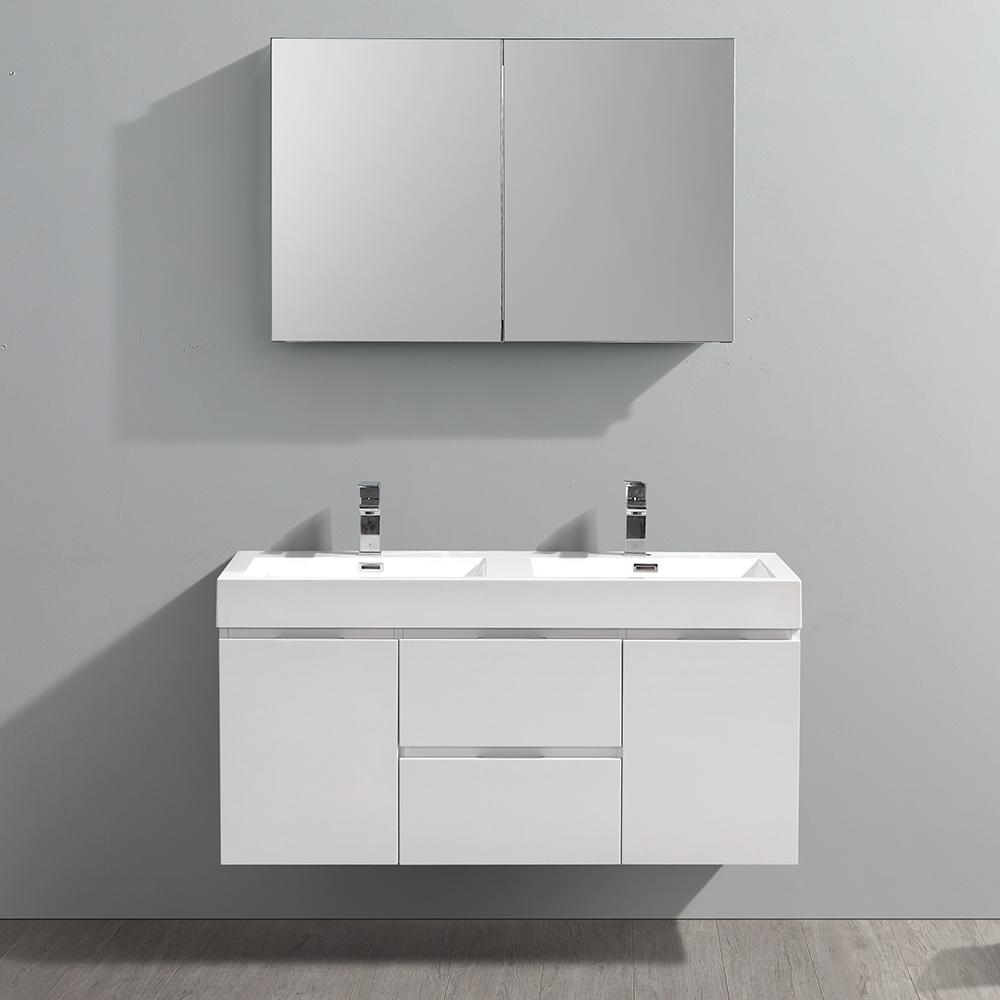 Fresca Valencia 48" Wall Hung Double Sink Modern Bathroom Vanity w/ Medicine Cabinet Vanity Fresca 