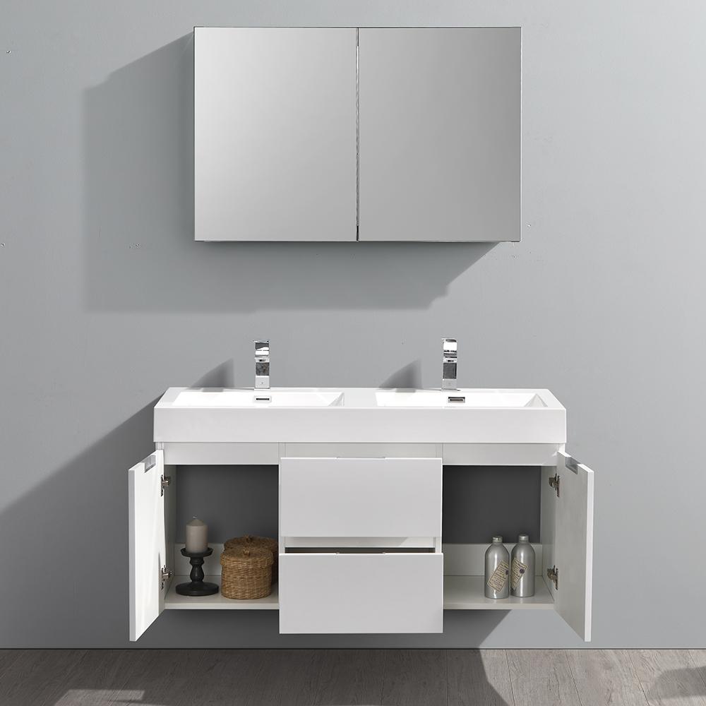 Fresca Valencia 48" Wall Hung Double Sink Modern Bathroom Vanity w/ Medicine Cabinet Vanity Fresca 