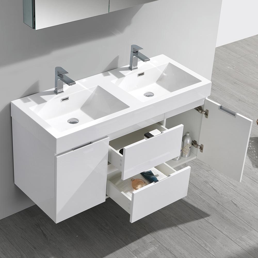 Fresca Valencia 48" Wall Hung Double Sink Modern Bathroom Vanity w/ Medicine Cabinet Vanity Fresca 