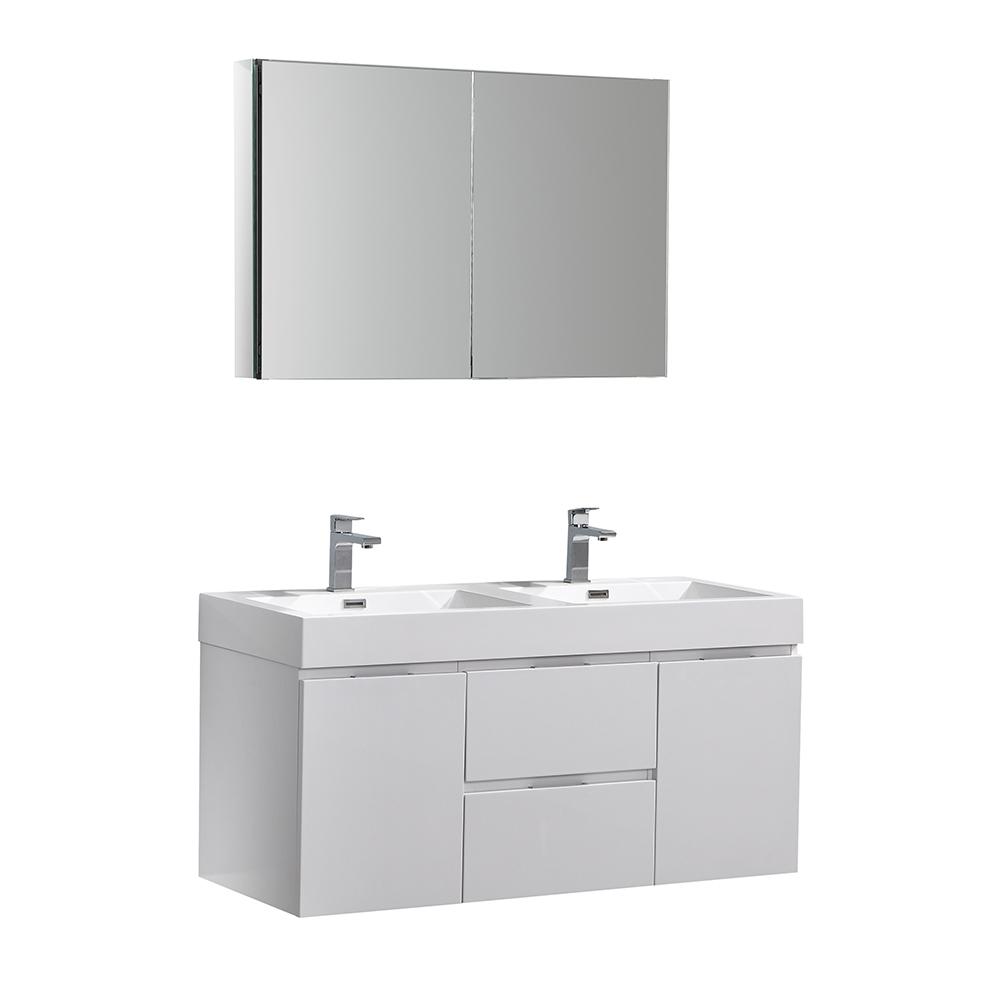 Fresca Valencia 48" Wall Hung Double Sink Modern Bathroom Vanity w/ Medicine Cabinet Vanity Fresca Glossy White 