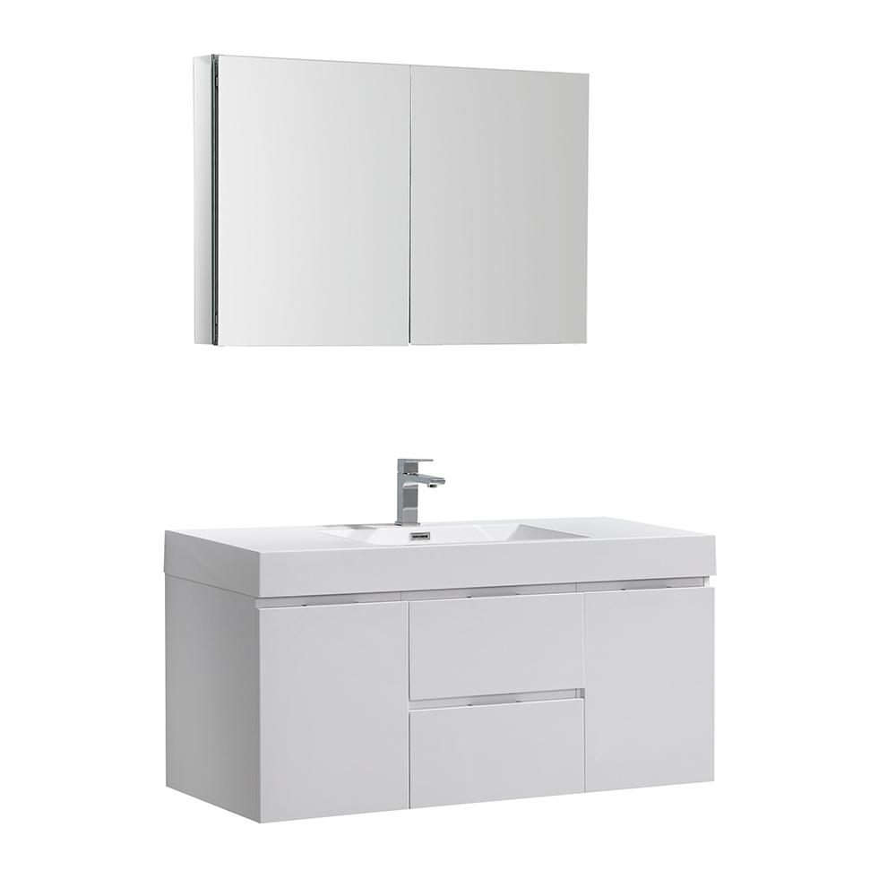Fresca Valencia 48" Wall Hung Modern Bathroom Vanity w/ Medicine Cabinet Vanity Fresca Glossy White 