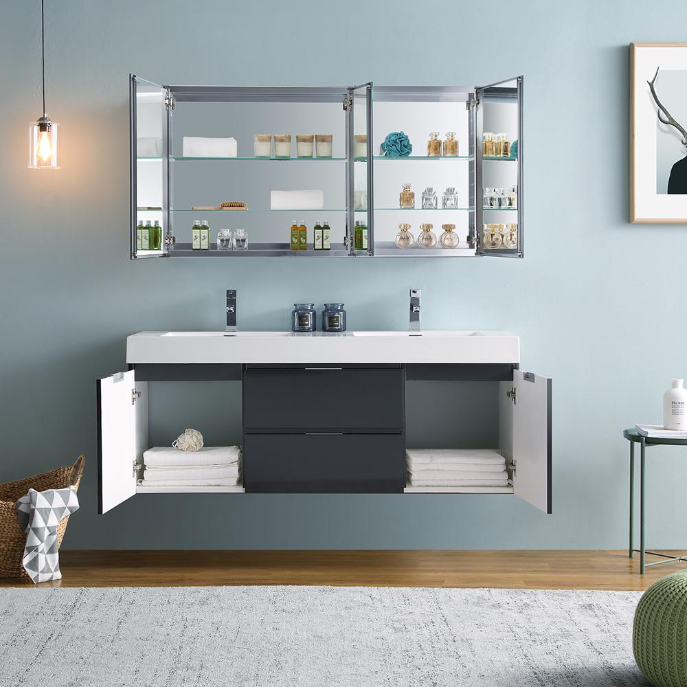 Fresca Valencia 60" Wall Hung Double Sink Modern Bathroom Vanity w/ Medicine Cabinet Vanity Fresca 
