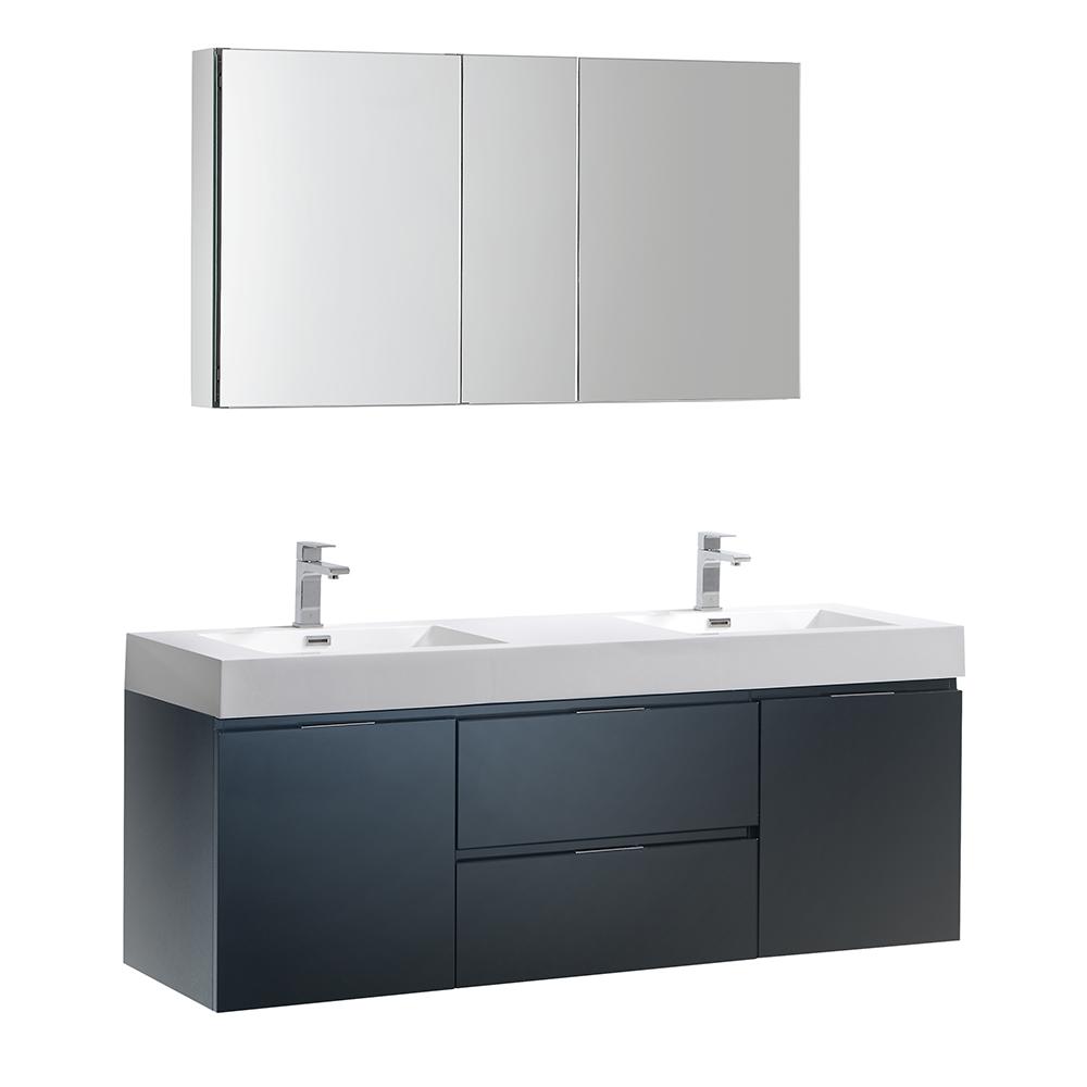 Fresca Valencia 60" Wall Hung Double Sink Modern Bathroom Vanity w/ Medicine Cabinet Vanity Fresca Dark Slate Gray 