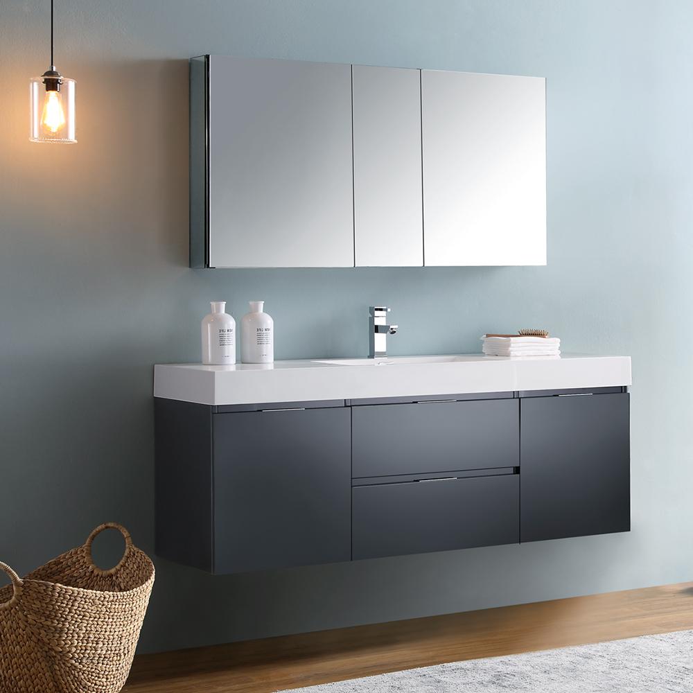 Fresca Valencia 60" Wall Hung Modern Bathroom Vanity w/ Medicine Cabinet Vanity Fresca 