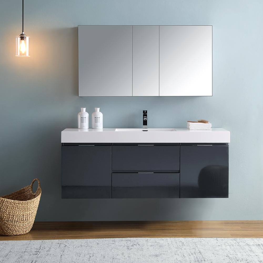 Fresca Valencia 60" Wall Hung Modern Bathroom Vanity w/ Medicine Cabinet Vanity Fresca 