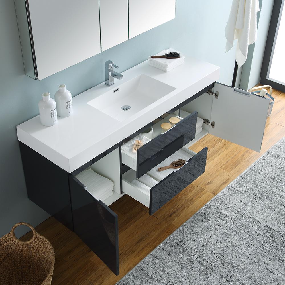 Fresca Valencia 60" Wall Hung Modern Bathroom Vanity w/ Medicine Cabinet Vanity Fresca 