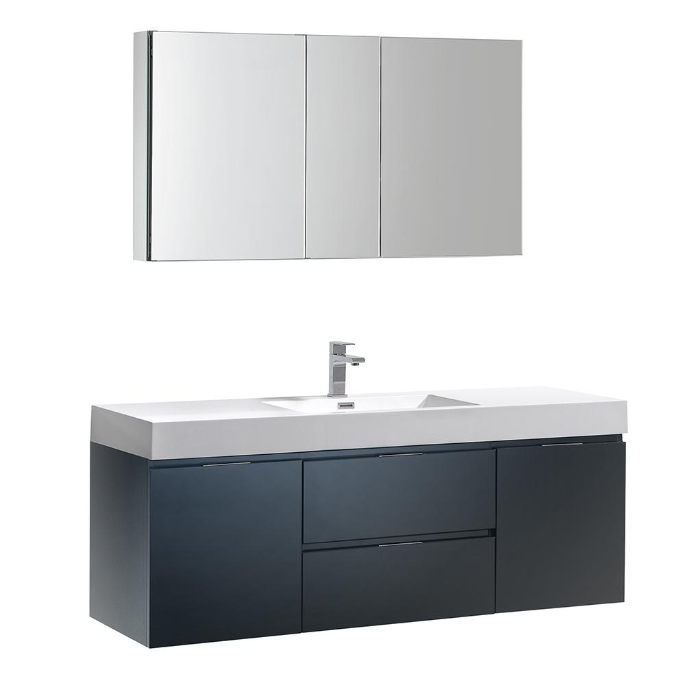 Fresca Valencia 60" Wall Hung Modern Bathroom Vanity w/ Medicine Cabinet Vanity Fresca Dark Slate Gray 