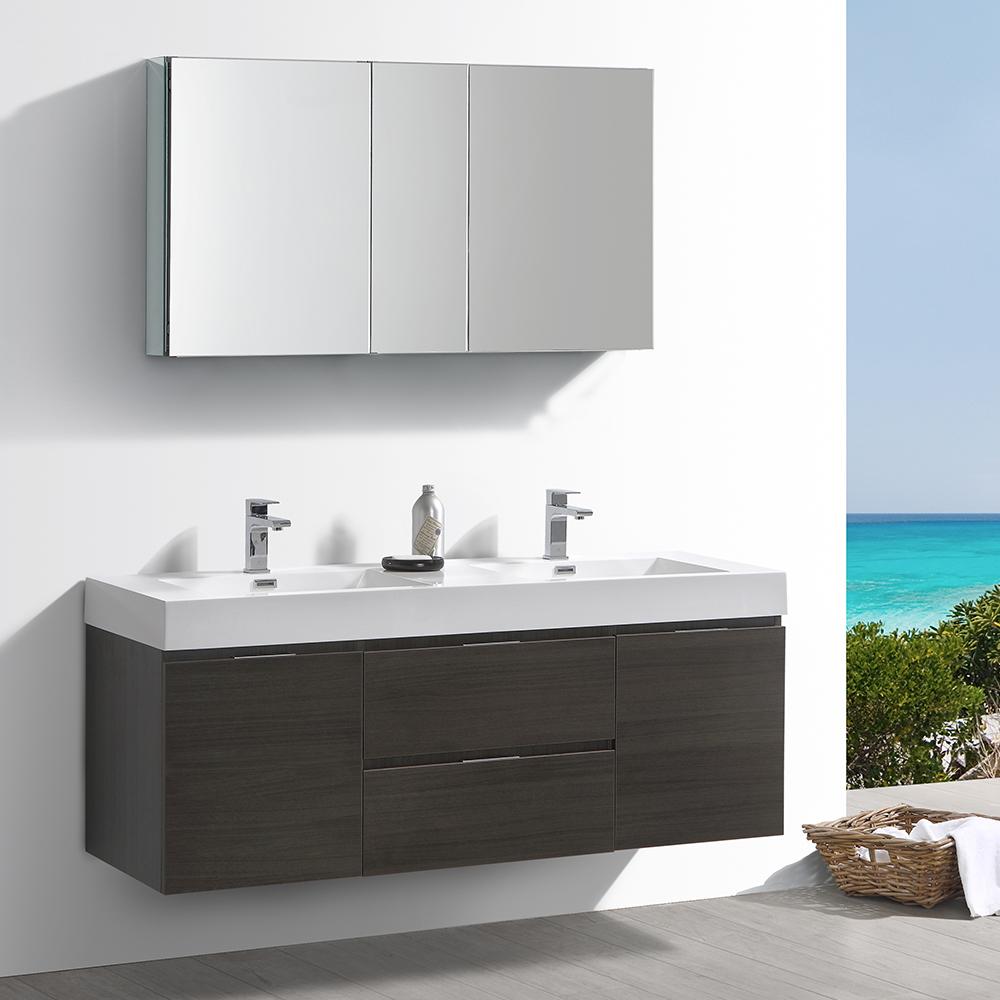 Fresca Valencia 60" Wall Hung Double Sink Modern Bathroom Vanity w/ Medicine Cabinet Vanity Fresca 