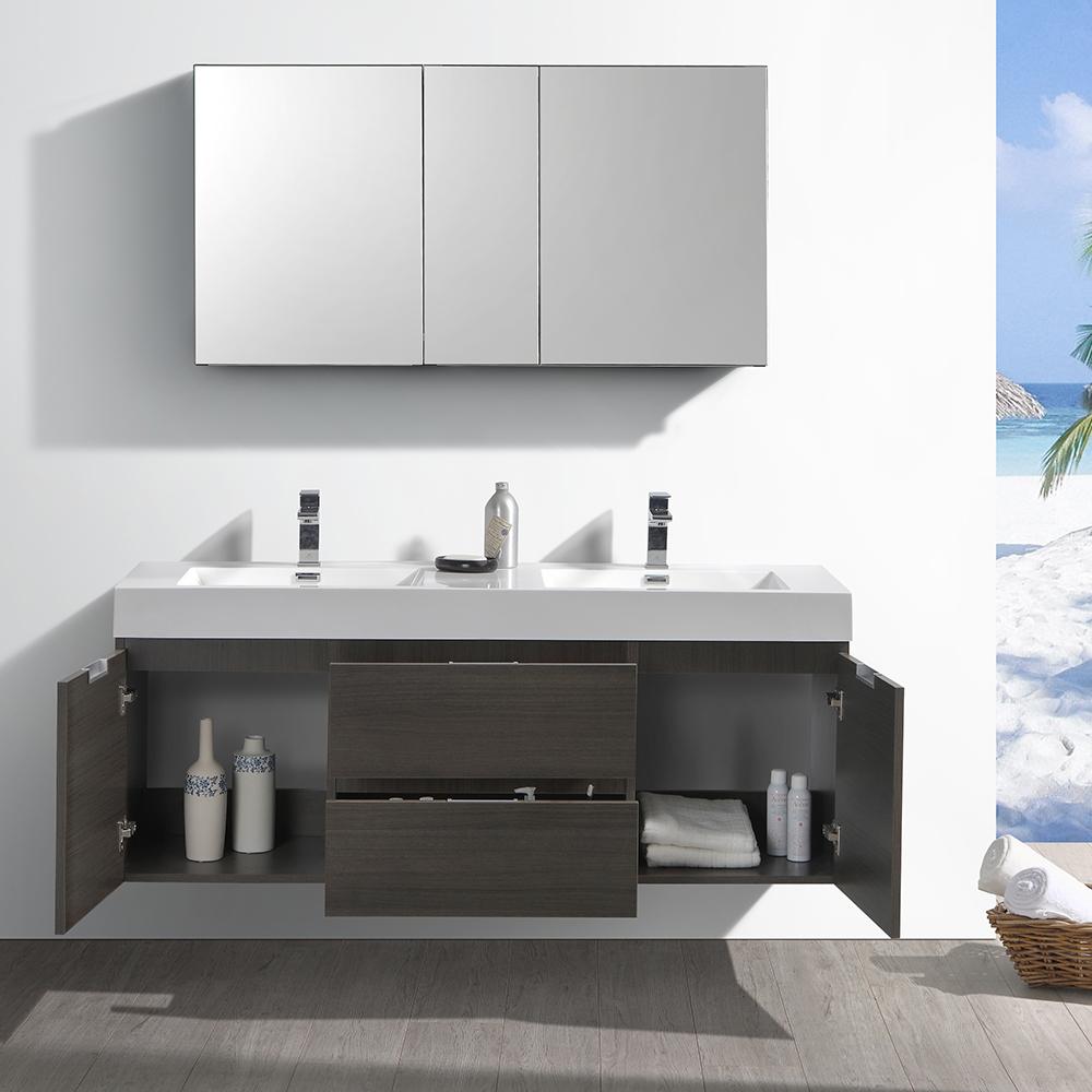 Fresca Valencia 60" Wall Hung Double Sink Modern Bathroom Vanity w/ Medicine Cabinet Vanity Fresca 