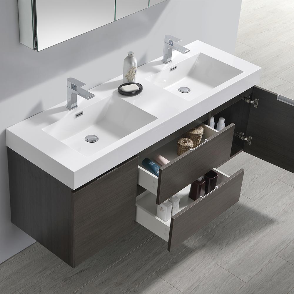 Fresca Valencia 60" Wall Hung Double Sink Modern Bathroom Vanity w/ Medicine Cabinet Vanity Fresca 