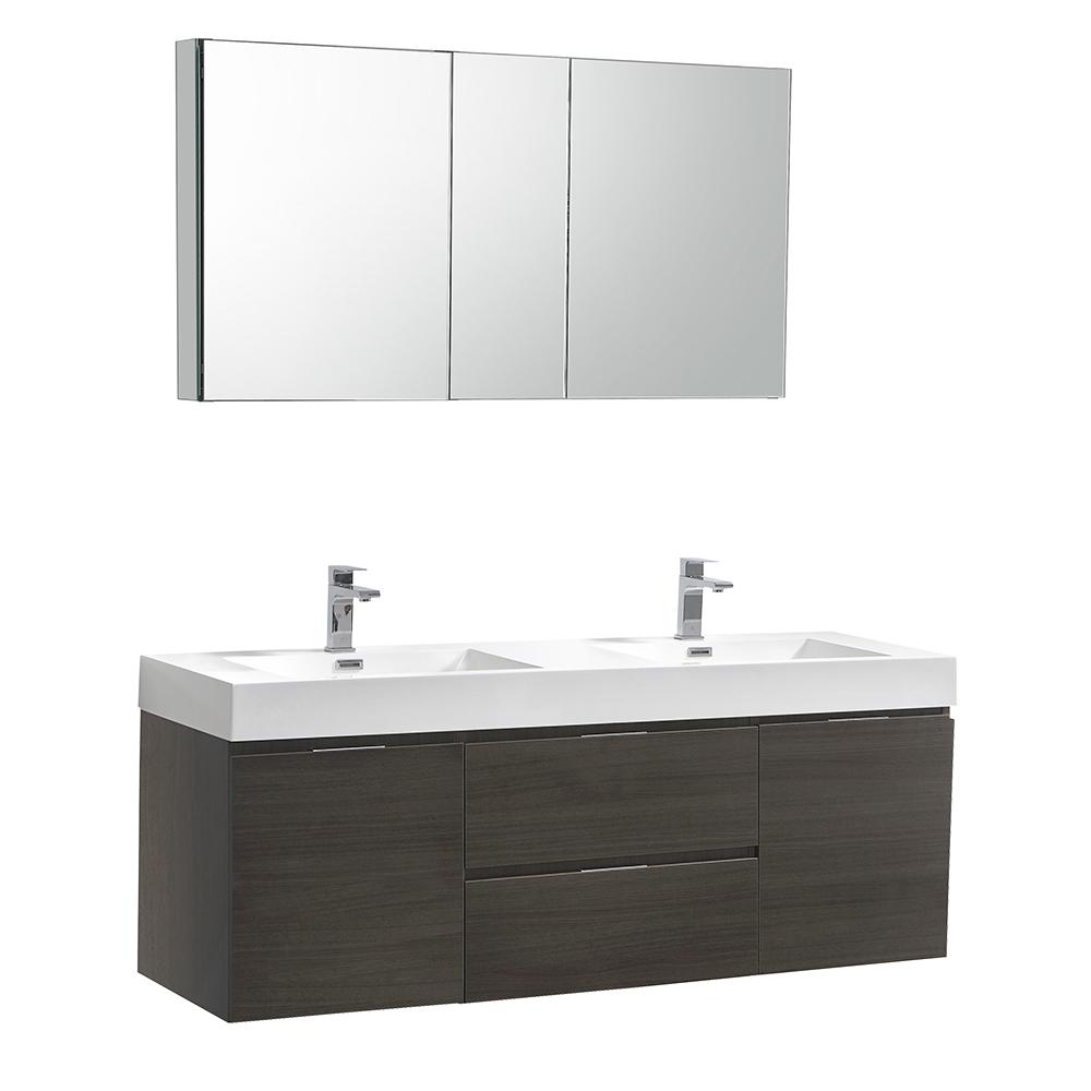Fresca Valencia 60" Wall Hung Double Sink Modern Bathroom Vanity w/ Medicine Cabinet Vanity Fresca Gray Oak 