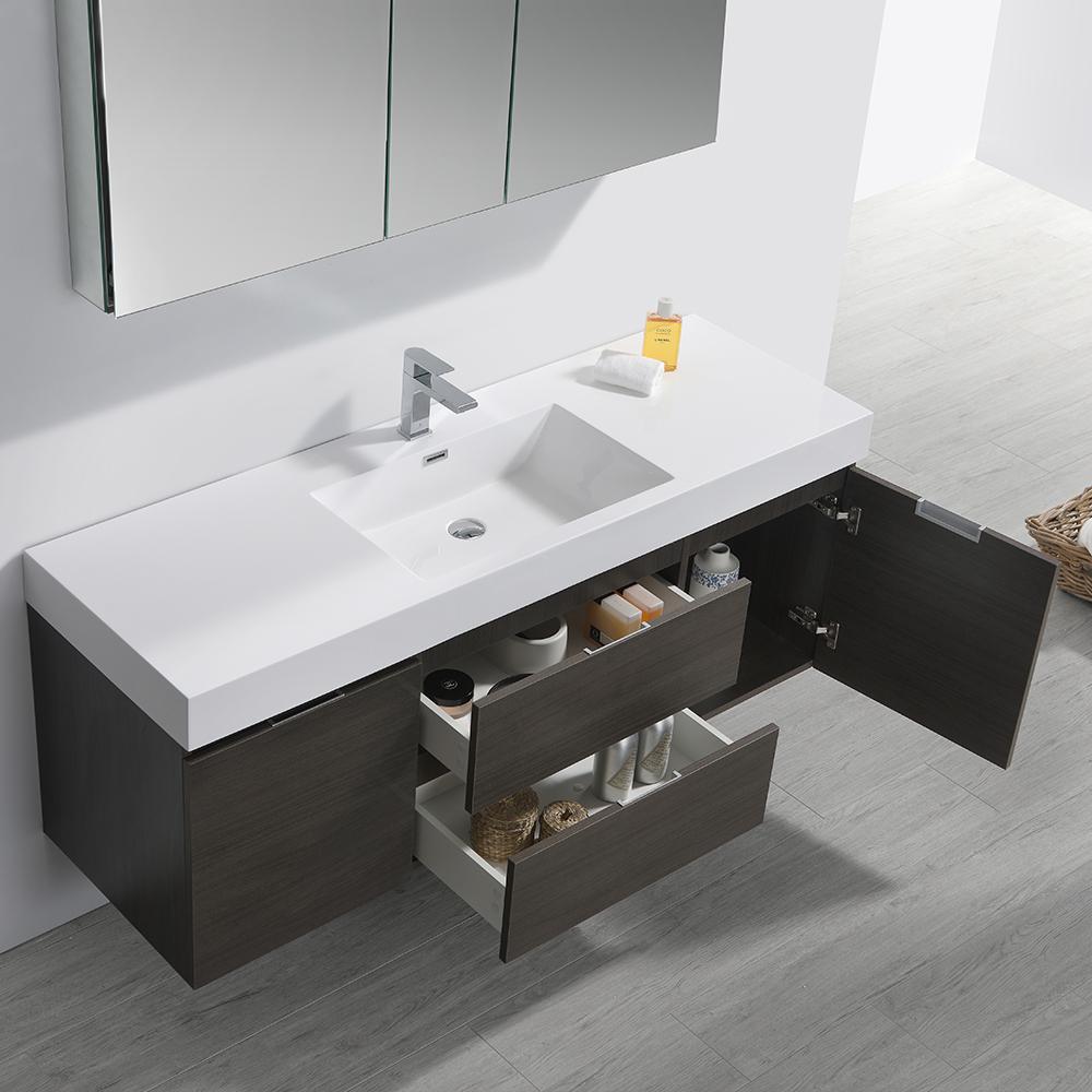 Fresca Valencia 60" Wall Hung Modern Bathroom Vanity w/ Medicine Cabinet Vanity Fresca 