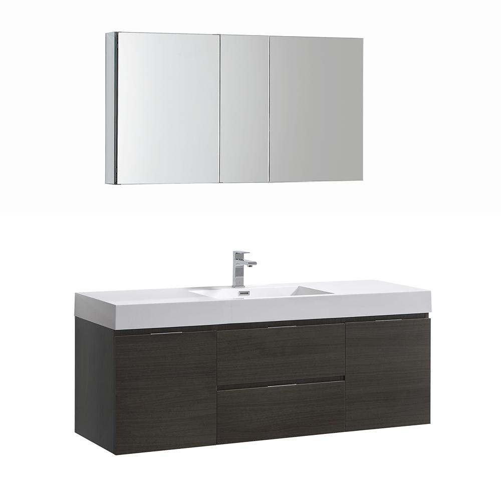 Fresca Valencia 60" Wall Hung Modern Bathroom Vanity w/ Medicine Cabinet Vanity Fresca Gray Oak 