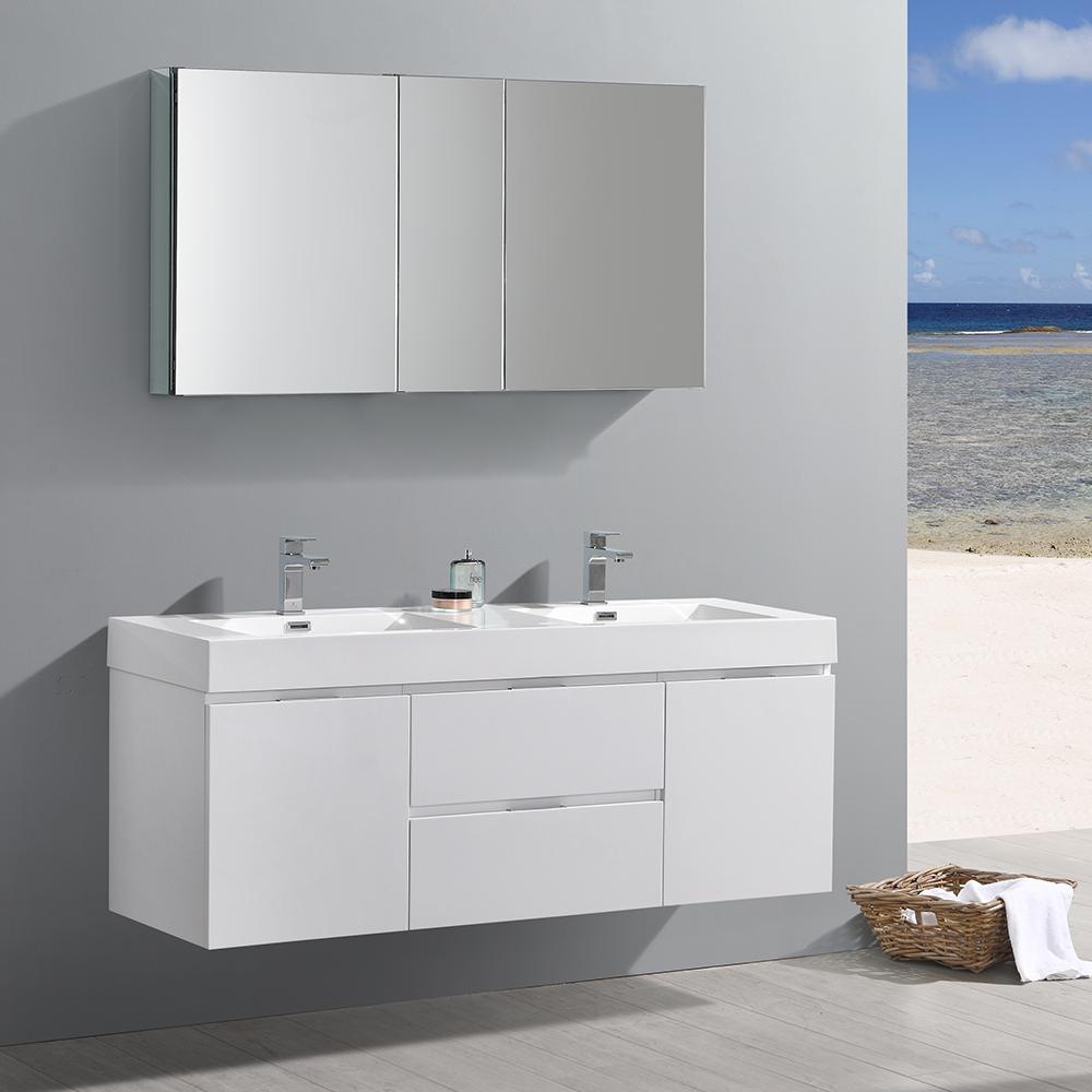 Fresca Valencia 60" Wall Hung Double Sink Modern Bathroom Vanity w/ Medicine Cabinet Vanity Fresca 