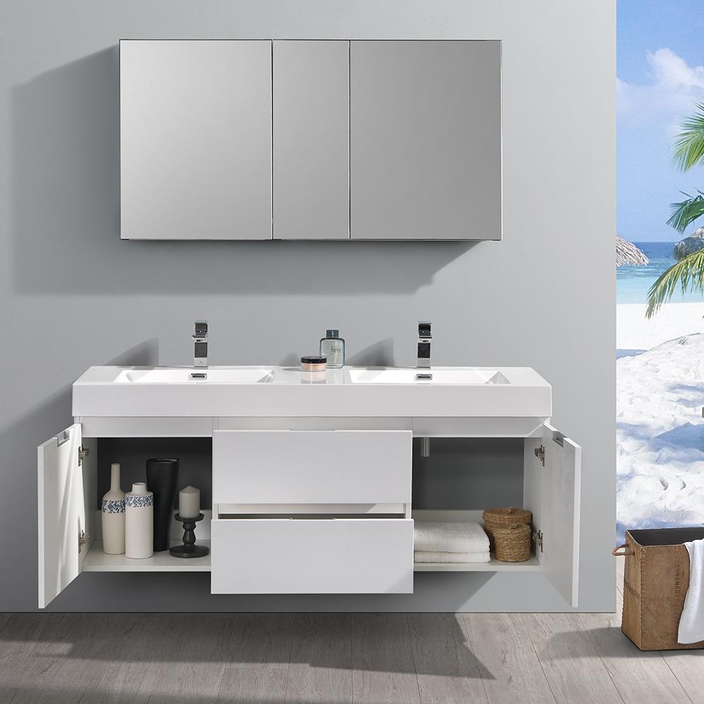 Fresca Valencia 60" Wall Hung Double Sink Modern Bathroom Vanity w/ Medicine Cabinet Vanity Fresca 