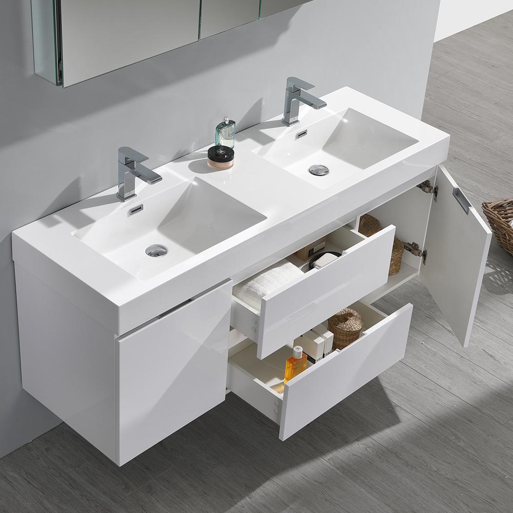 Fresca Valencia 60" Wall Hung Double Sink Modern Bathroom Vanity w/ Medicine Cabinet Vanity Fresca 