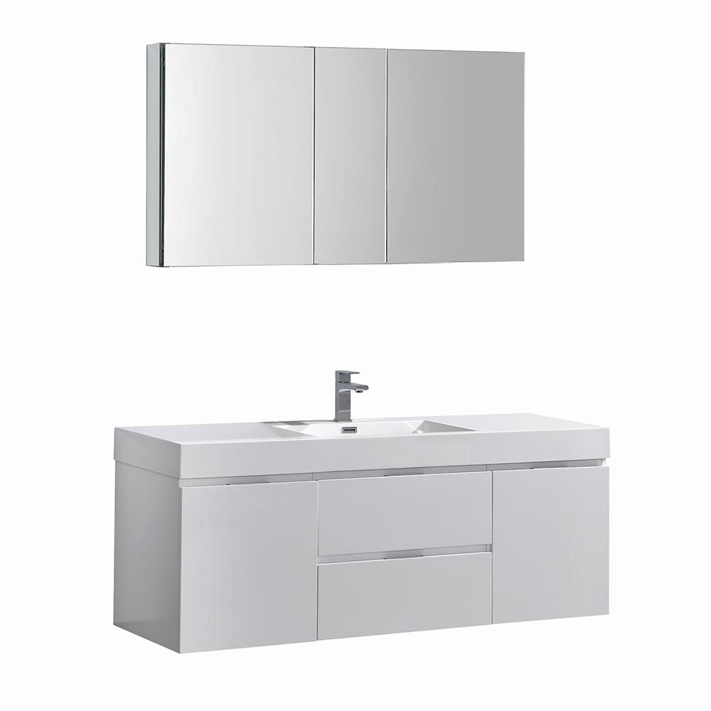 Fresca Valencia 60" Wall Hung Modern Bathroom Vanity w/ Medicine Cabinet Vanity Fresca Glossy White 