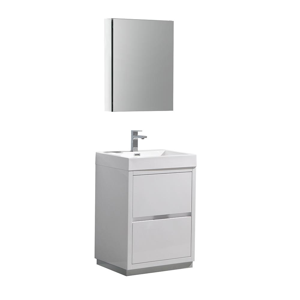 Fresca Valencia 24" Free Standing Modern Bathroom Vanity w/ Medicine Cabinet Vanity Fresca Glossy White 