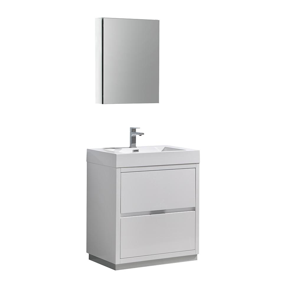 Fresca Valencia 30"Free Standing Modern Bathroom Vanity w/ Medicine Cabinet Vanity Fresca Glossy White 