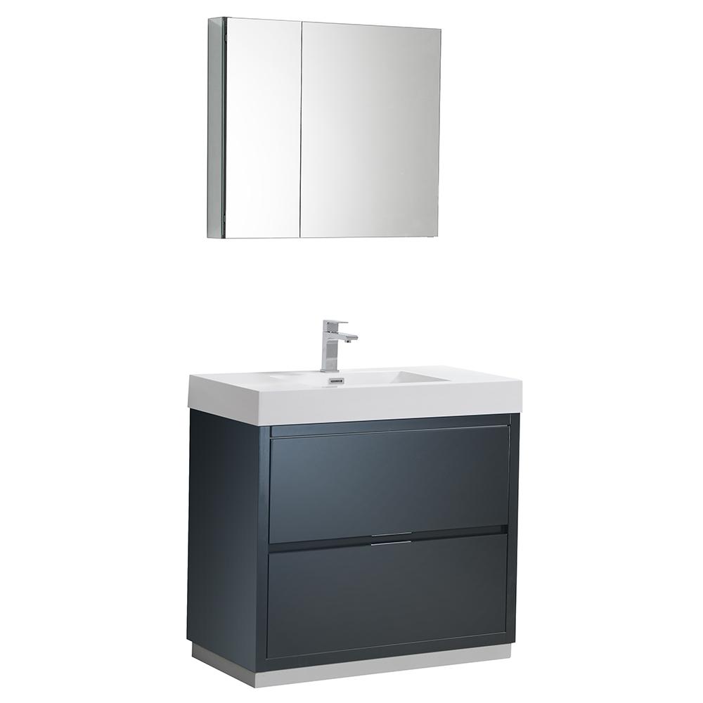 Fresca Valencia 36" Free Standing Modern Bathroom Vanity w/ Medicine Cabinet Vanity Fresca Dark Slate Gray 