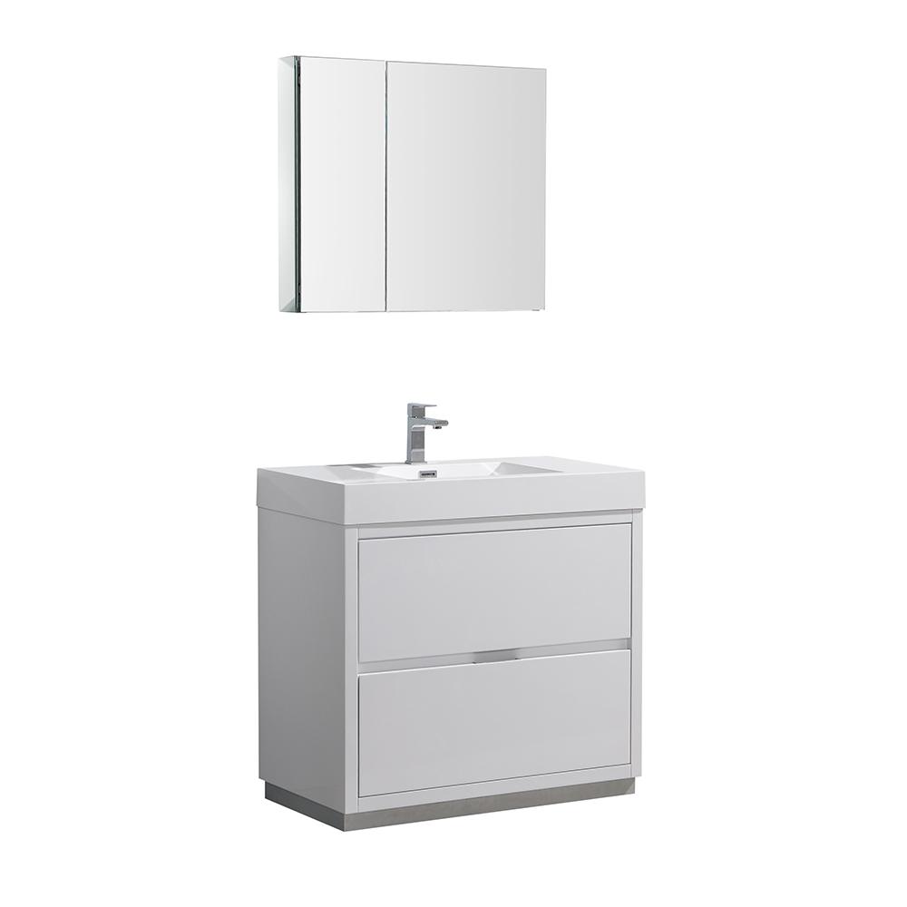 Fresca Valencia 36" Free Standing Modern Bathroom Vanity w/ Medicine Cabinet Vanity Fresca Glossy White 