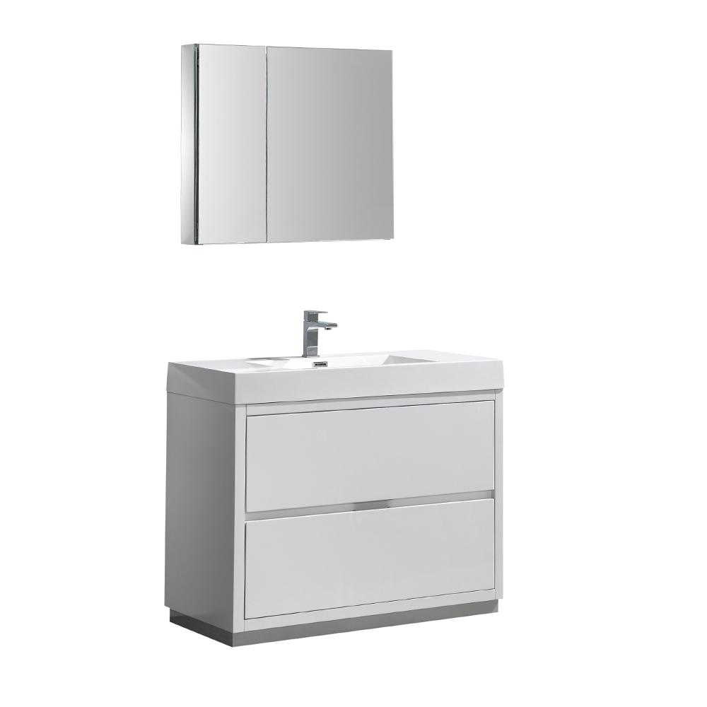 Fresca Valencia 40" Free Standing Modern Bathroom Vanity w/ Medicine Cabinet Vanity Fresca Glossy White 