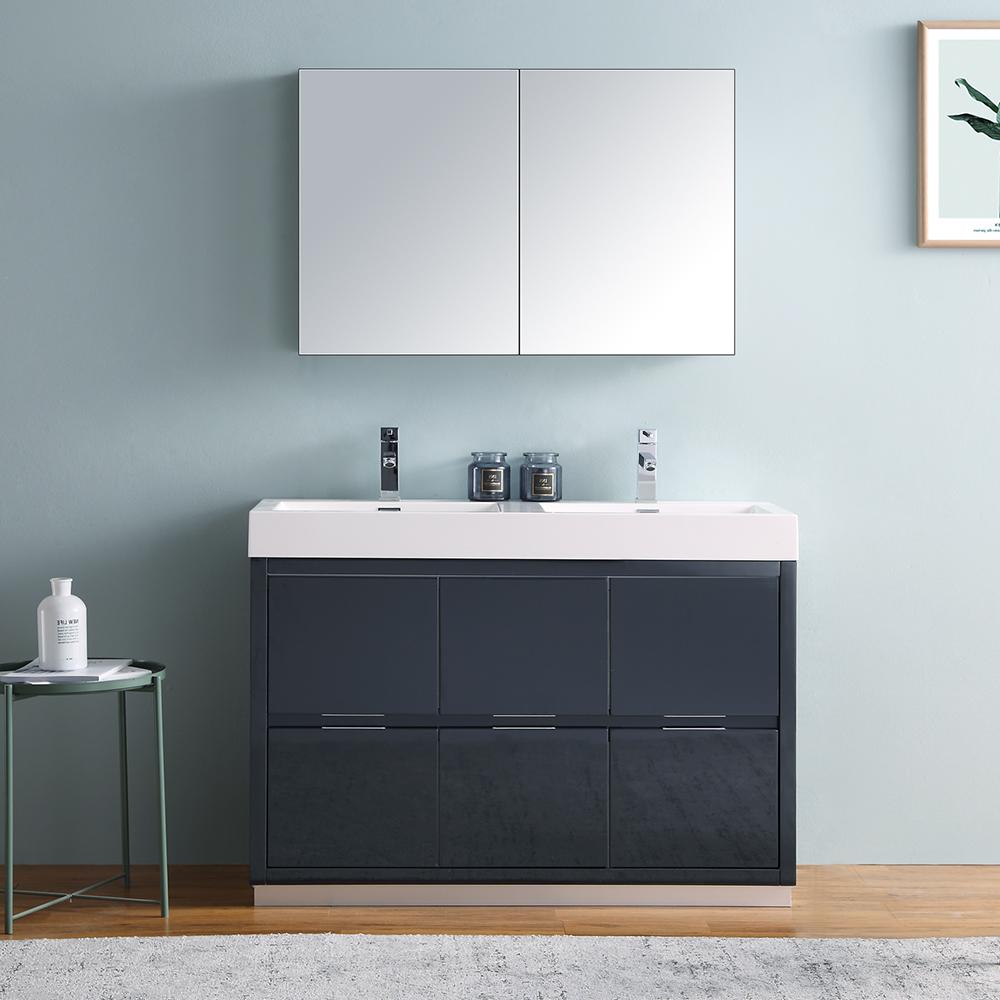 Fresca Valencia 48" Free Standing Double Sink Modern Bathroom Vanity w/ Medicine Cabinet Vanity Fresca 