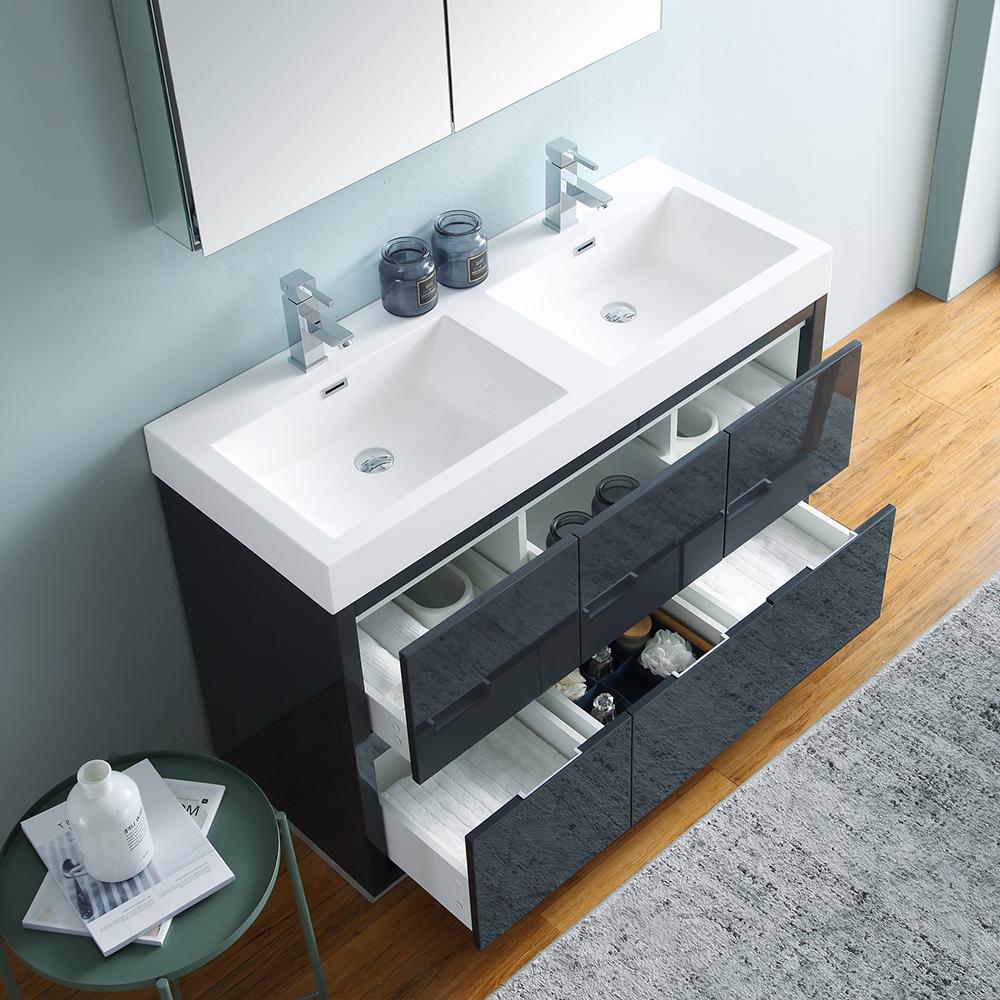 Fresca Valencia 48" Free Standing Double Sink Modern Bathroom Vanity w/ Medicine Cabinet Vanity Fresca 