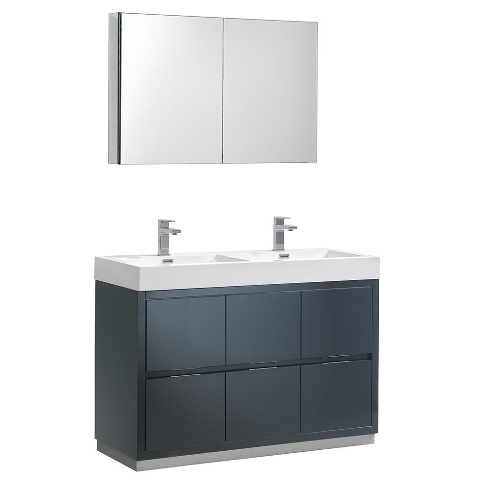 Fresca Valencia 48" Free Standing Double Sink Modern Bathroom Vanity w/ Medicine Cabinet Vanity Fresca Dark Slate Gray 
