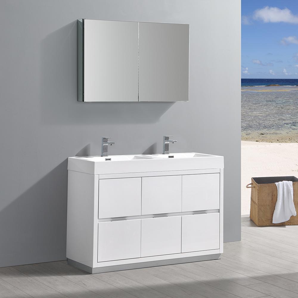 Fresca Valencia 48" Free Standing Double Sink Modern Bathroom Vanity w/ Medicine Cabinet Vanity Fresca 
