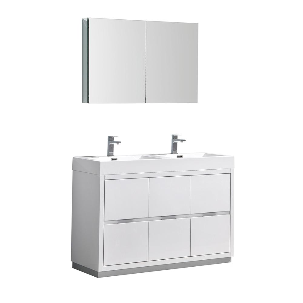 Fresca Valencia 48" Free Standing Double Sink Modern Bathroom Vanity w/ Medicine Cabinet Vanity Fresca Glossy White 