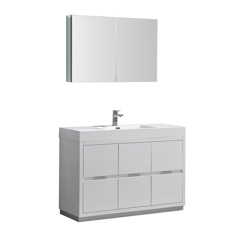 Fresca Valencia 48"Free Standing Modern Bathroom Vanity w/ Medicine Cabinet Vanity Fresca Glossy White 