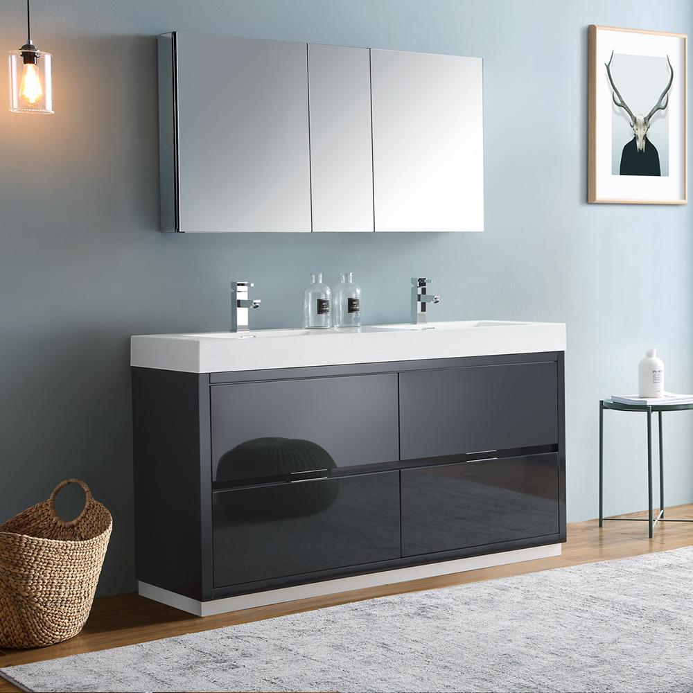 Fresca Valencia 60" Free Standing Double Sink Modern Bathroom Vanity w/ Medicine Cabinet Vanity Fresca 
